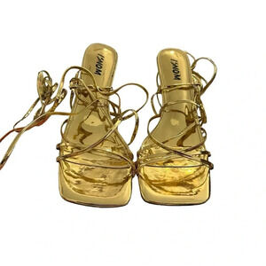 ISNOM Lace Up Heels Sandals for Women, Square Toe, Open Toe size 10